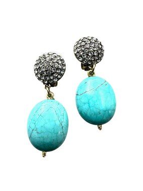 Heidi Daus Earrings Crystal Faux Turquoise Bronze Clip Chandelier 2 Inch
